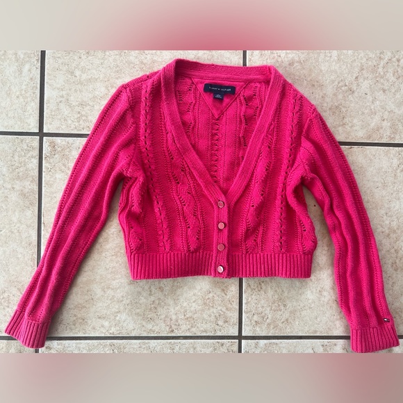 Tommy Hilfiger Button Up Red Pink Barbie Lids Knitted Cardigan Kids size 4-5 - Picture 1 of 8